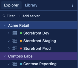 A client grouping in the SQLly connection organizer