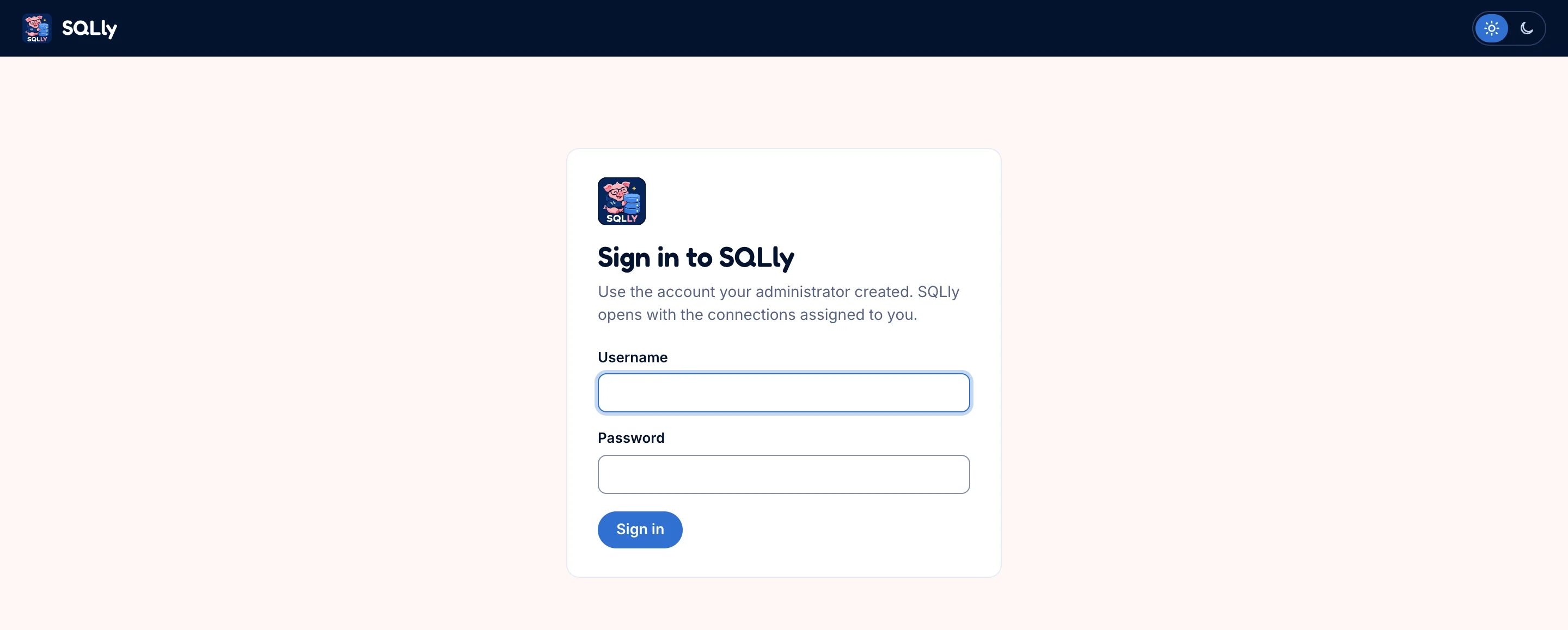 The end-user Sign in to SQLly card