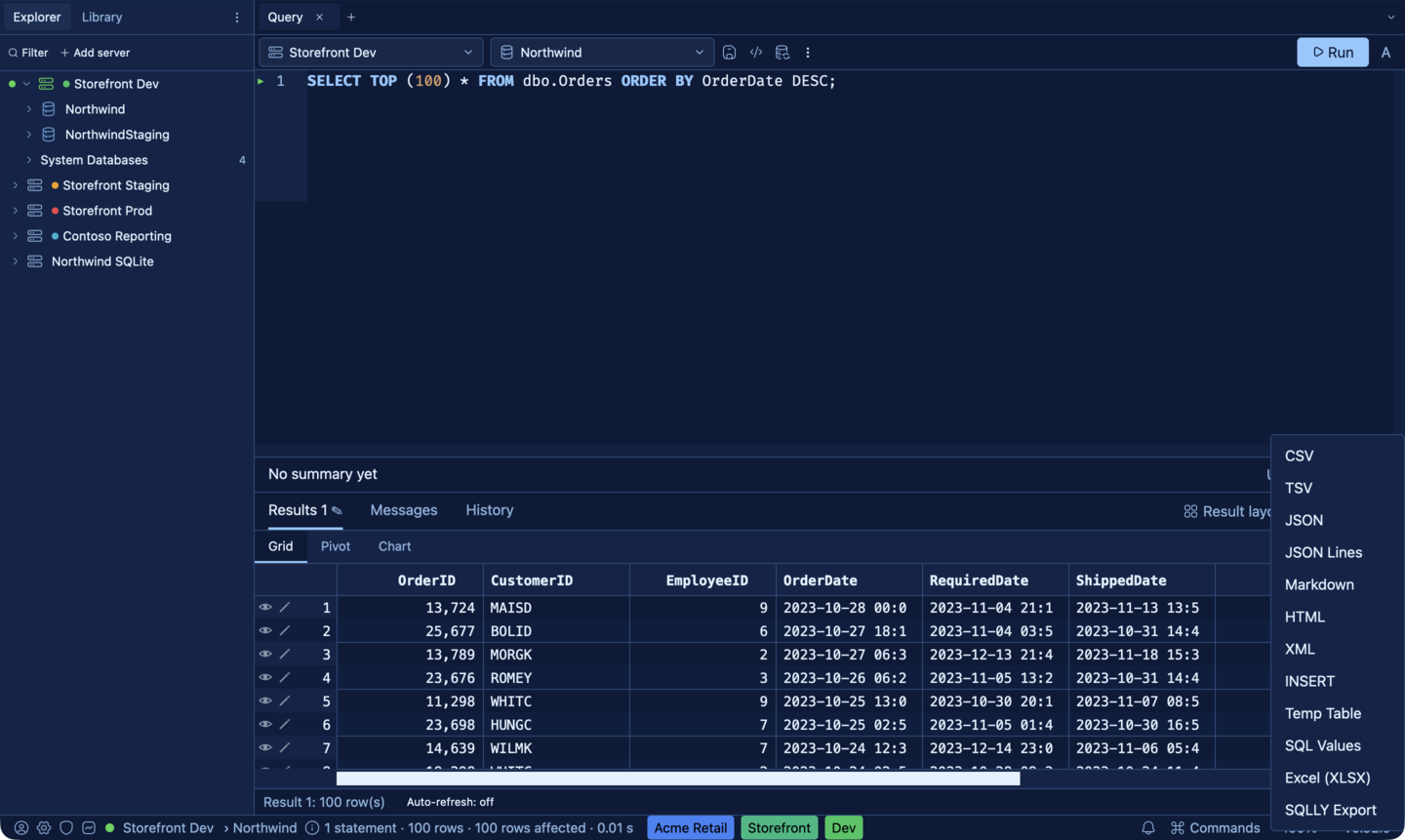 SQLly Export Results dialog
