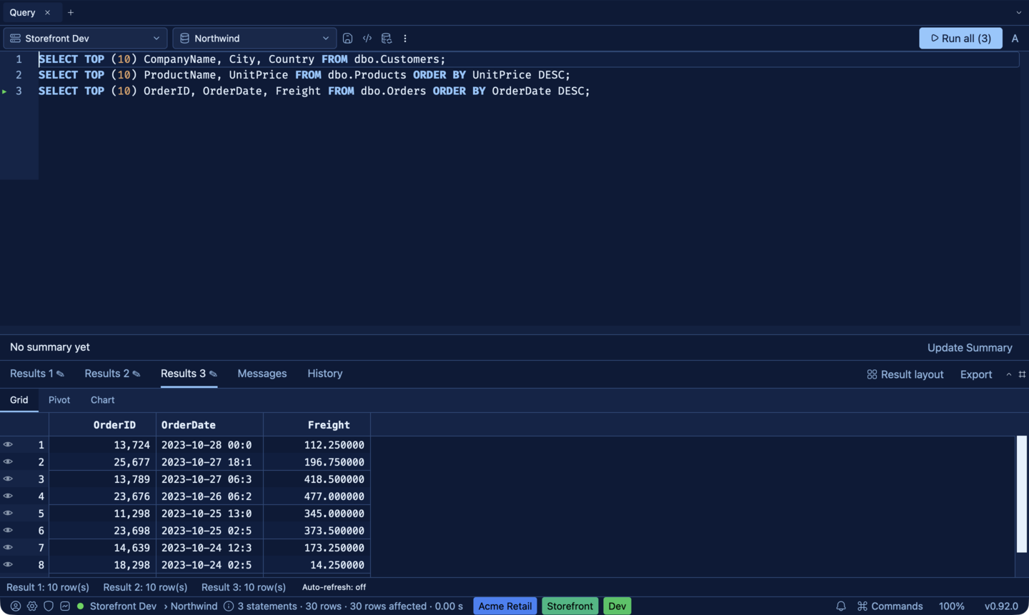 SQLly tabbed result layout