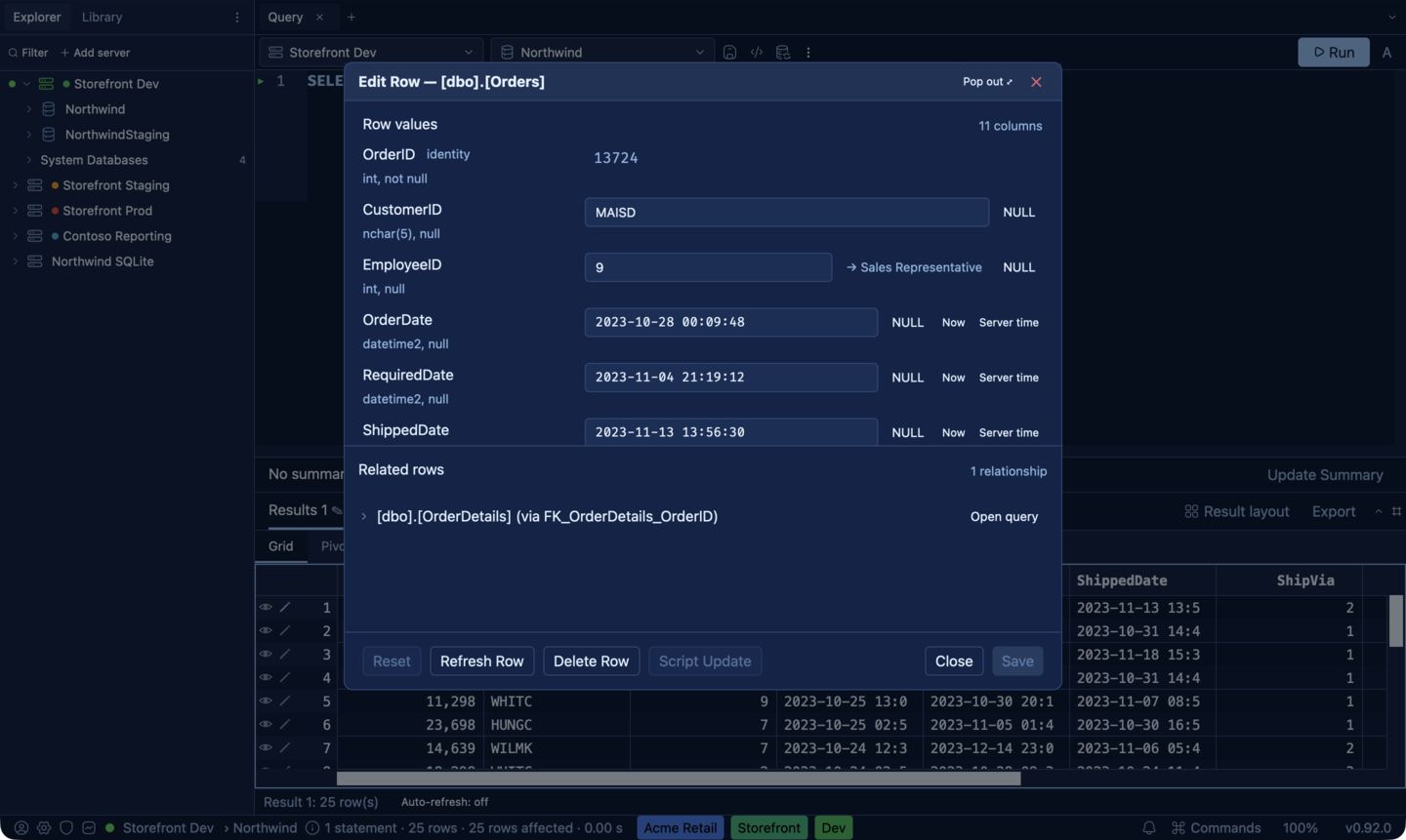 SQLly row editor form generated from table metadata