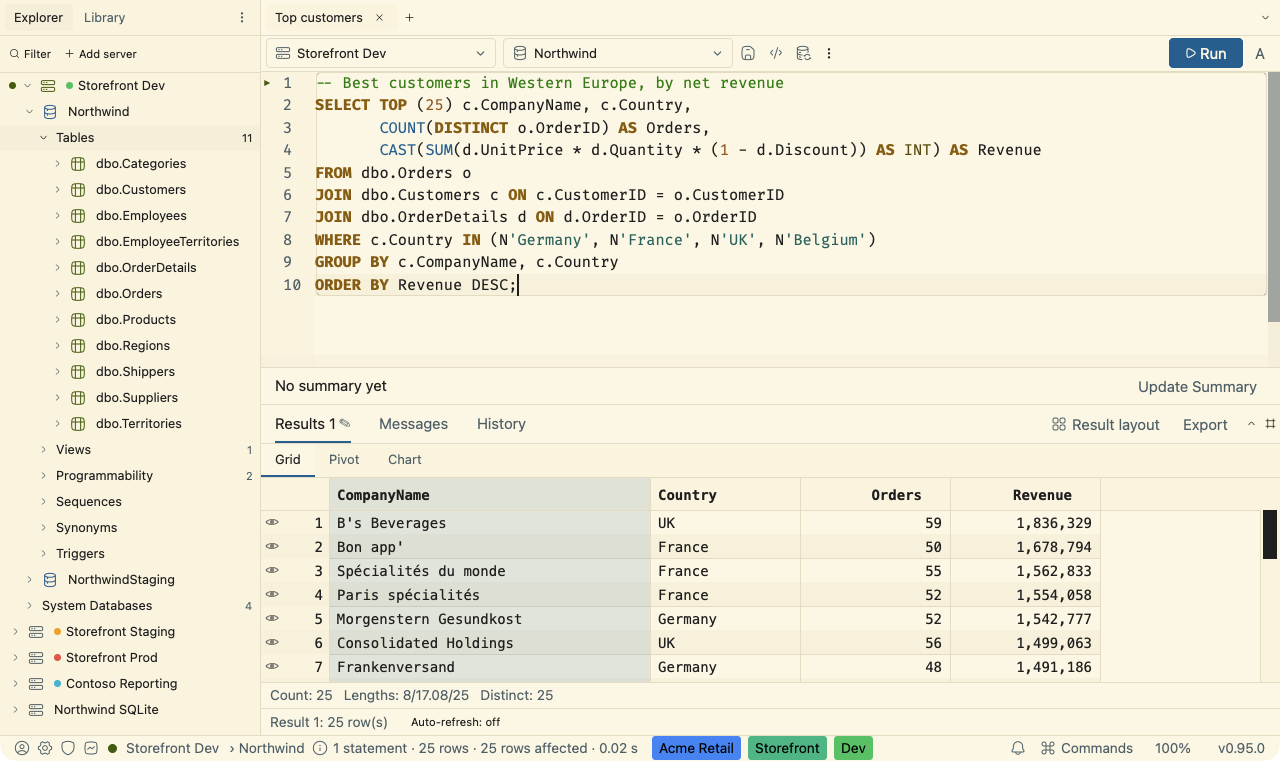 SQLly in the Solarized Light theme: cream canvas with a calm blue accent