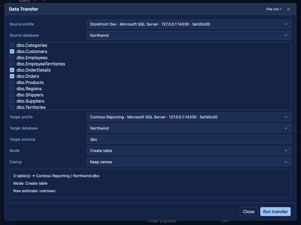 SQLly Data Transfer wizard