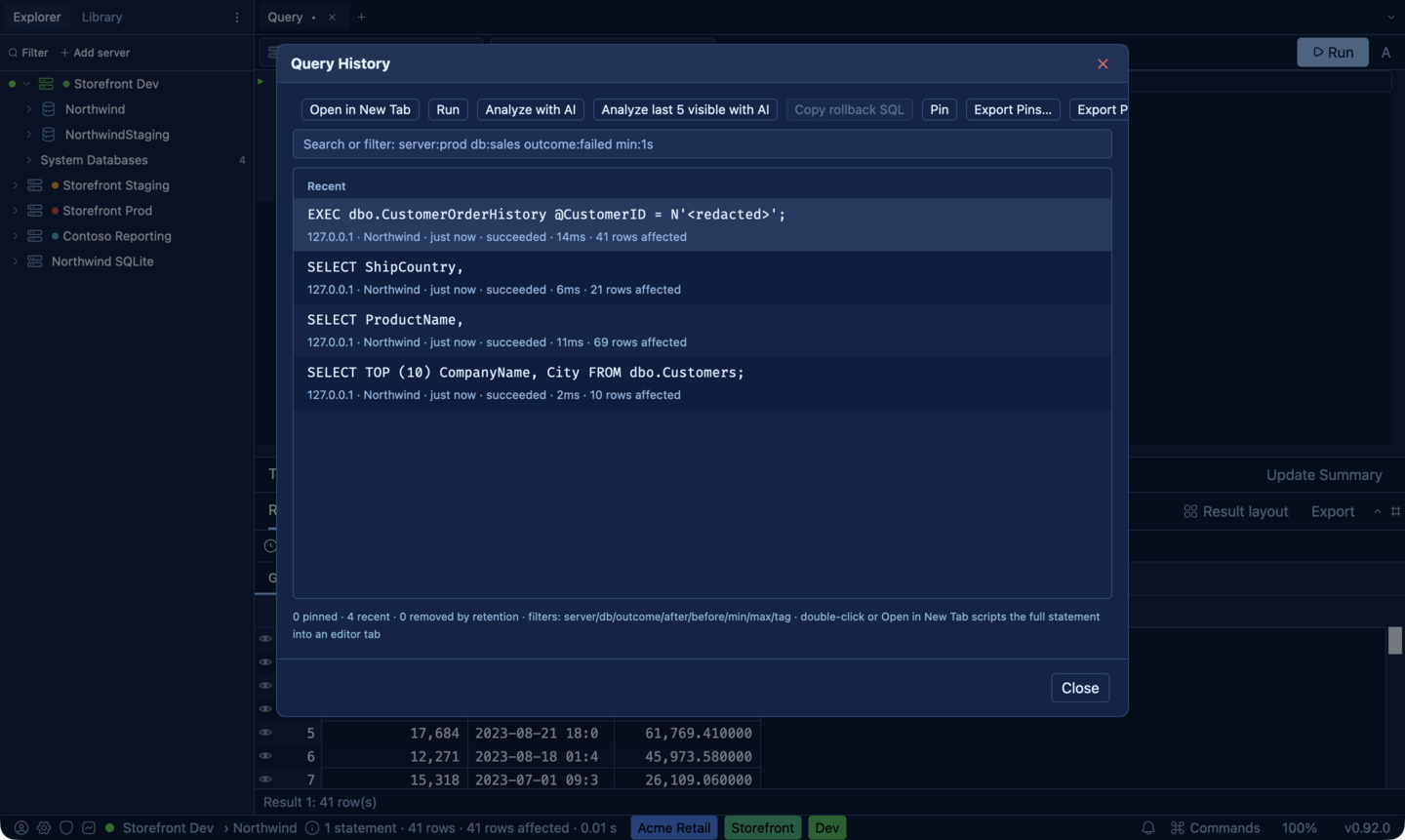 SQLly Query History browser
