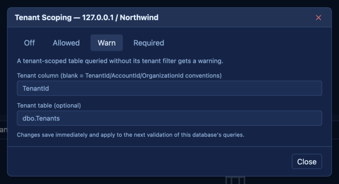 SQLly Tenant Scoping configuration