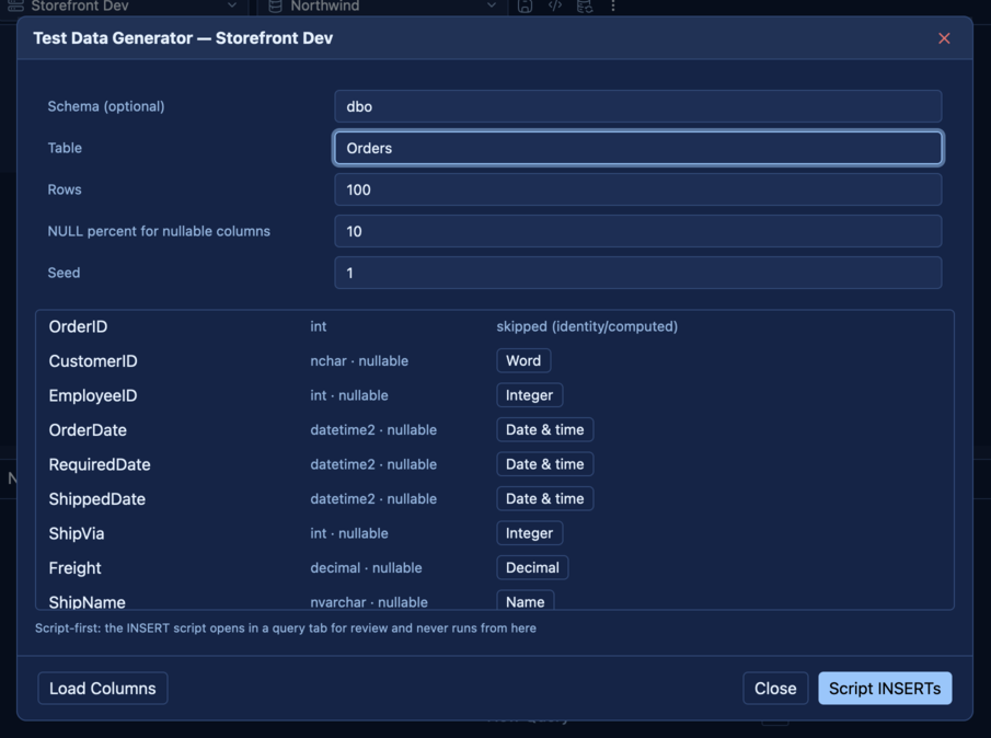 SQLly Test Data Generator